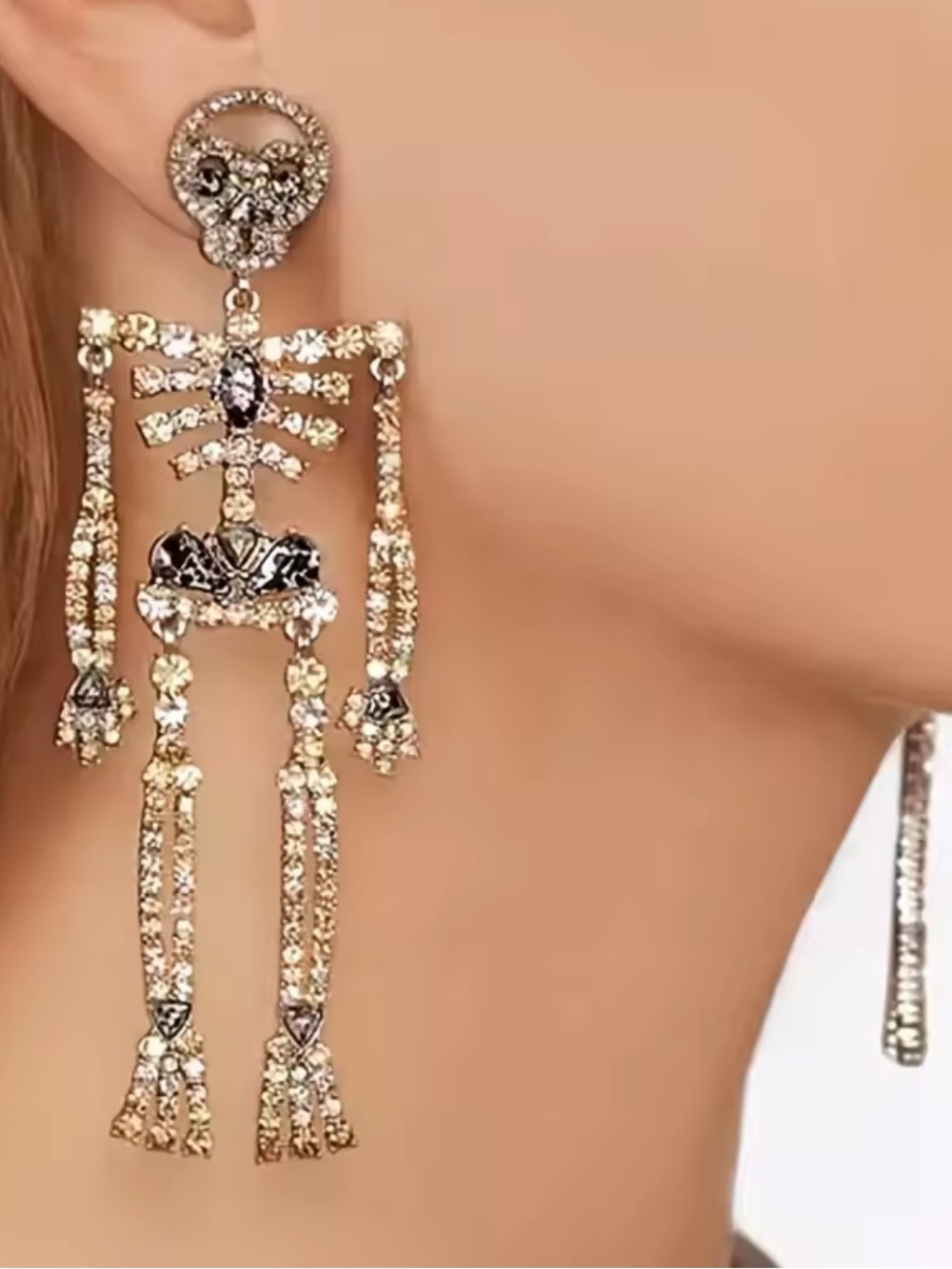 Gold Crystal Skeleton Drop Earrings for Women